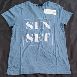 South Parade Blue Graphic T-Shirt with 'SUNSET' Print